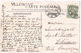 Stabstempel Station Villeneuve VD 1907 nach Thürnen BL