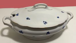Suppenschüssel Soupière Porzellan weiss Kornblumen Goldrand