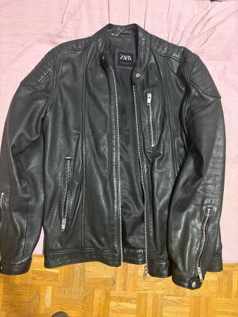 Zara Herren Lederjacke im Biker-Stil – Schwarz