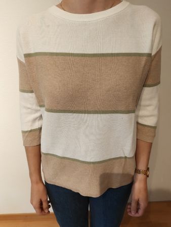Damen Pullover gestreift beige weiss guter Zustand
