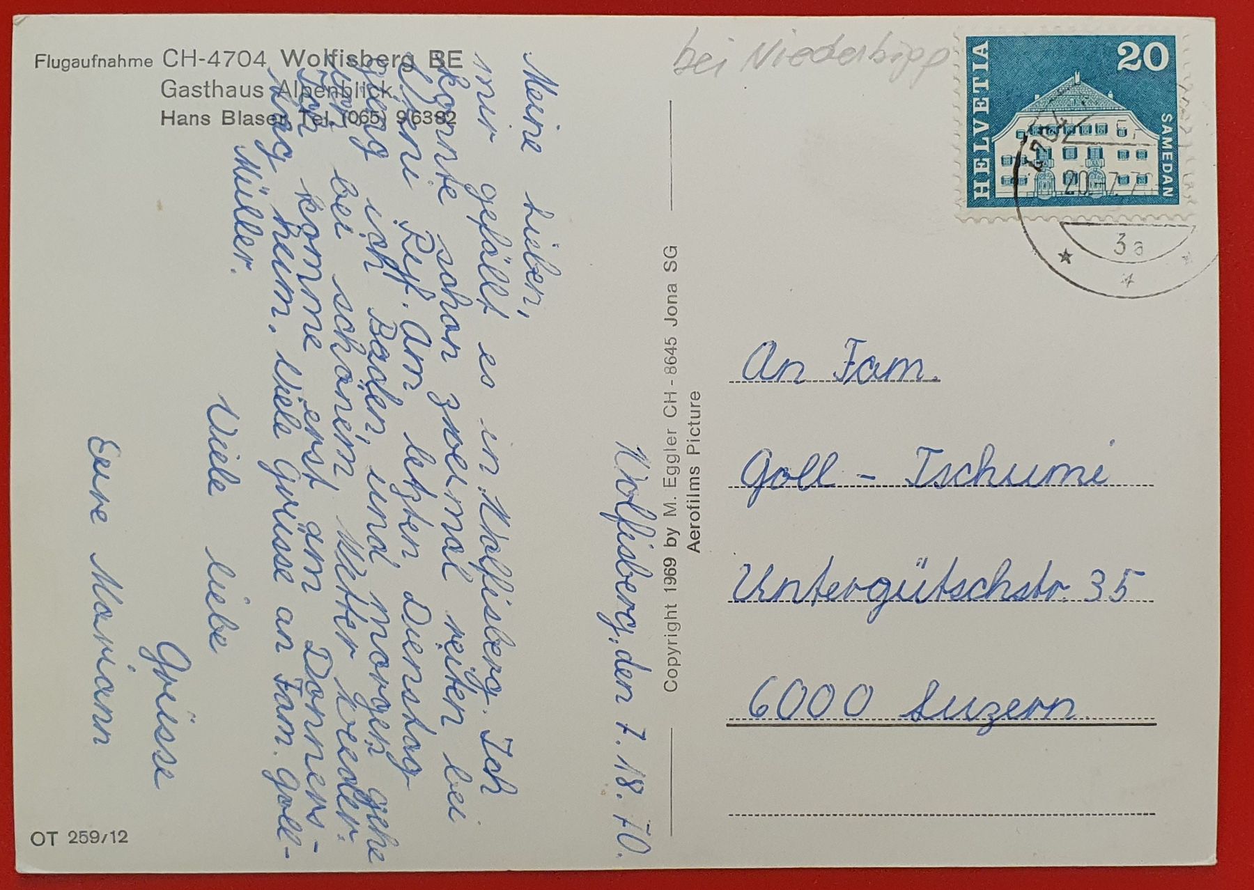 Cartoline postali: Wolfisberg 1970 - Flugaufnahme – Usato da Kreuzlingen venduto da Rschweiz1 1