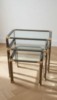 Tables gigognes vintage — verre & métal chromé/laiton, année