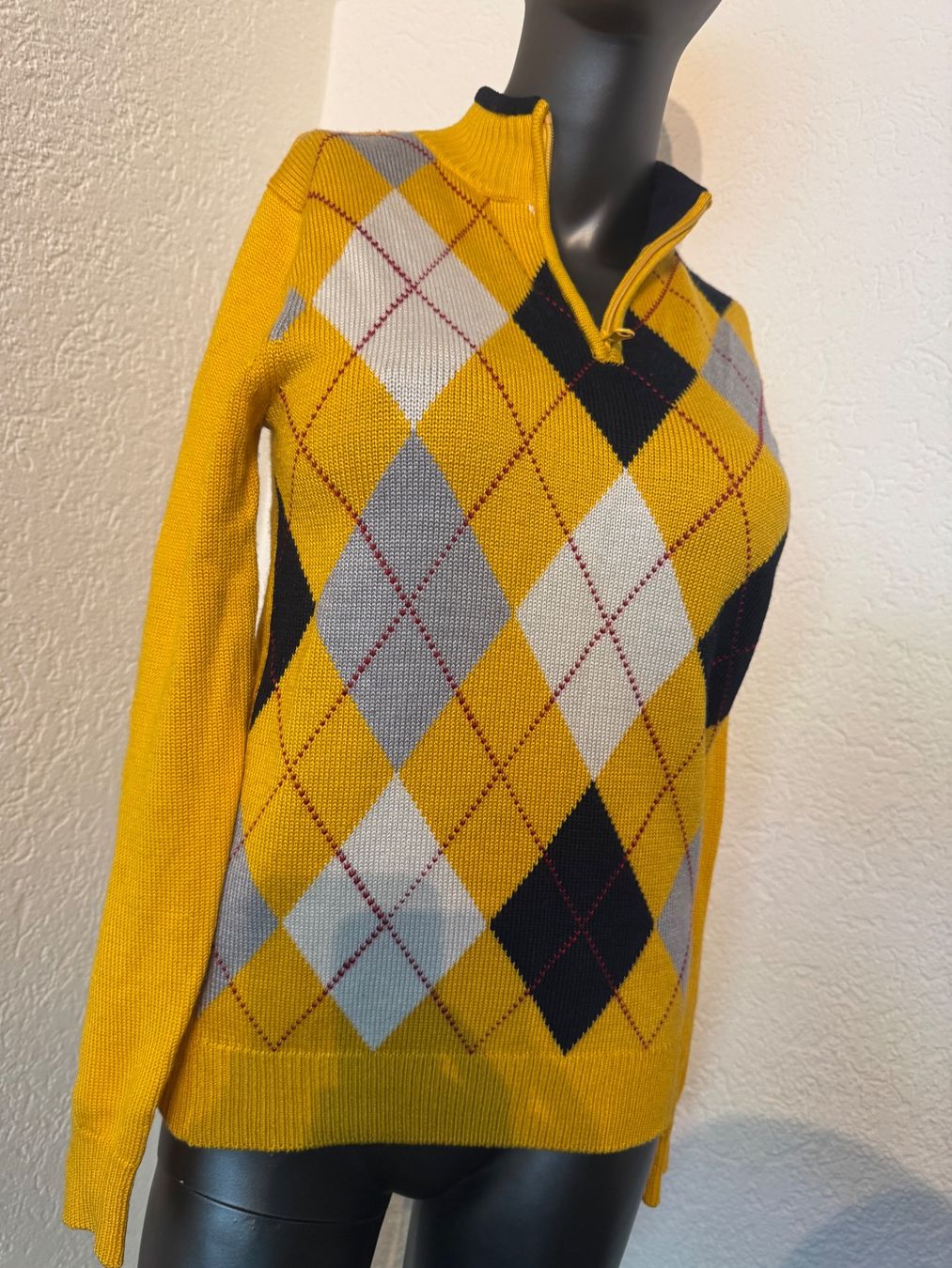 Pulls & Sweat-shirts: Vintage Strickpullover Gelb mit Argyle-Rautenmuster Gr S – D'occasion à Frenkendorf par Style365 2