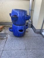 2 Keramik Pflanztopf blau mit Aussparungen Kräutertopf