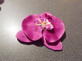 Haarspange Blüte, gross, violett/weiss