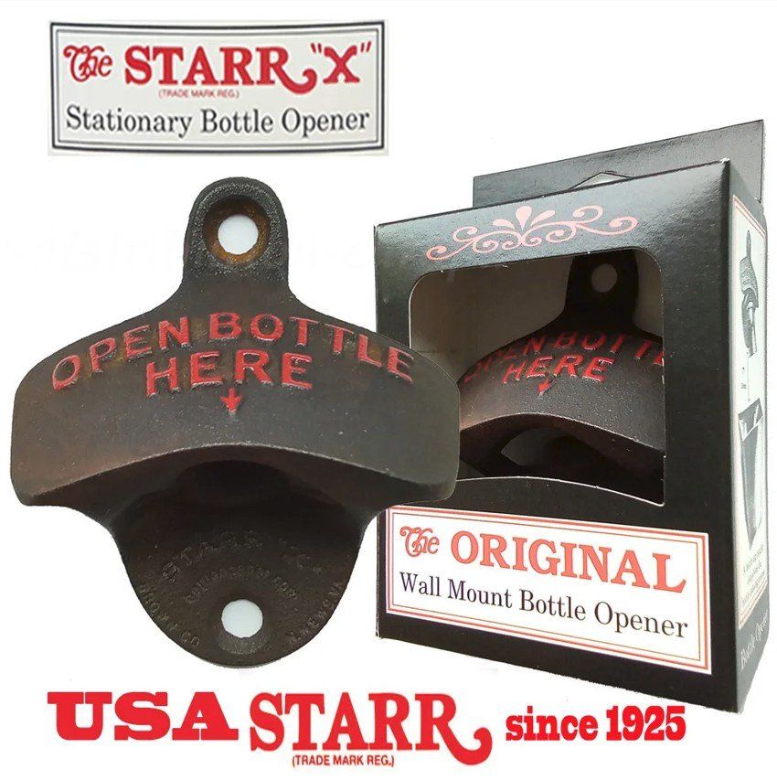 Flaschenöffner & -verschlüsse: orig STARR X WANDFLASCHENÖFFNER seit 1925 Open Bottle Here – Neu und originalverpackt aus Meikirch von Konkursverwertung 1