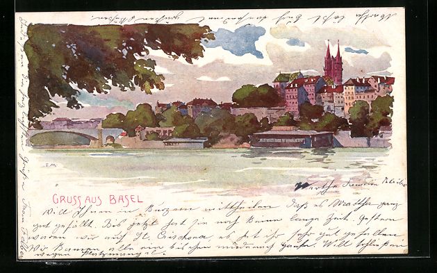 Cartoline postali: Basel, Panorama mit Flusspartie und Br – Usato da Berlin venduto da bartko-reher