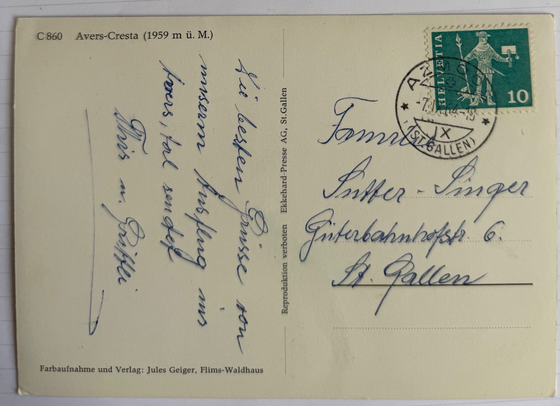 Cartoline postali: Avers - Cresta 1964 – Usato da Lutry venduto da Ediego 1