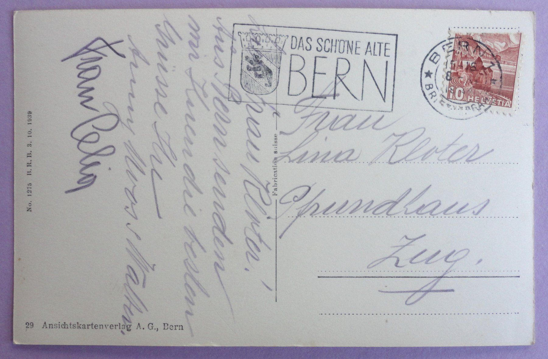 Ansichtskarten: Bern - Weltpostdenkmal – Gebraucht aus Fétigny von Billy2miny 1