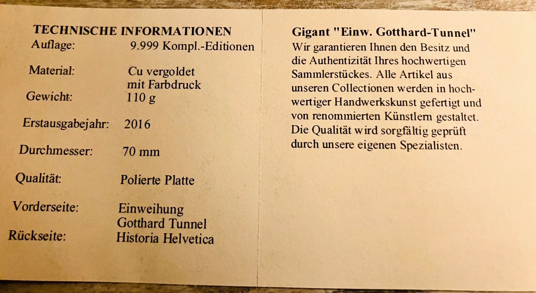 Medaglie: Gotthard Basistunnel Eröffnung 1. Juni 2016 – Usato da Merenschwand venduto da Garfield2026 6