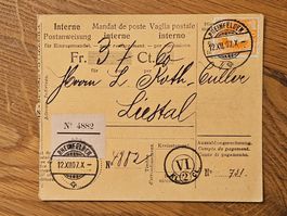 interne Postanweisung 1907 mit 86C (50.--)  für nur 4.--