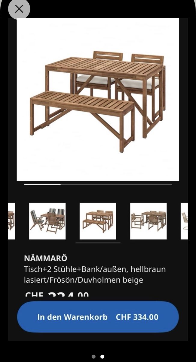 Ikea Set di tavolo e panche:  Tisch-2 Stühle-Bank/Aussen hellbraun CHF 334 – Usato da Kehrsatz venduto da Tamar168 1