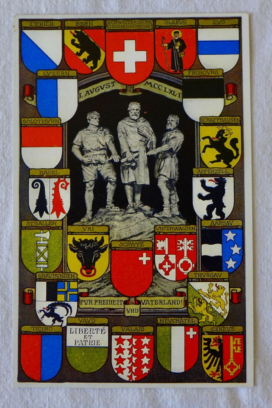 Cartoline postali: AK 1. AUGUST mit Schweizer Kantonswappen – Usato da Wallisellen venduto da aloa09