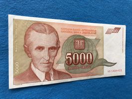 ***Belgrad 1993 - Jugoslawien -5000 Dinara - TESLA***