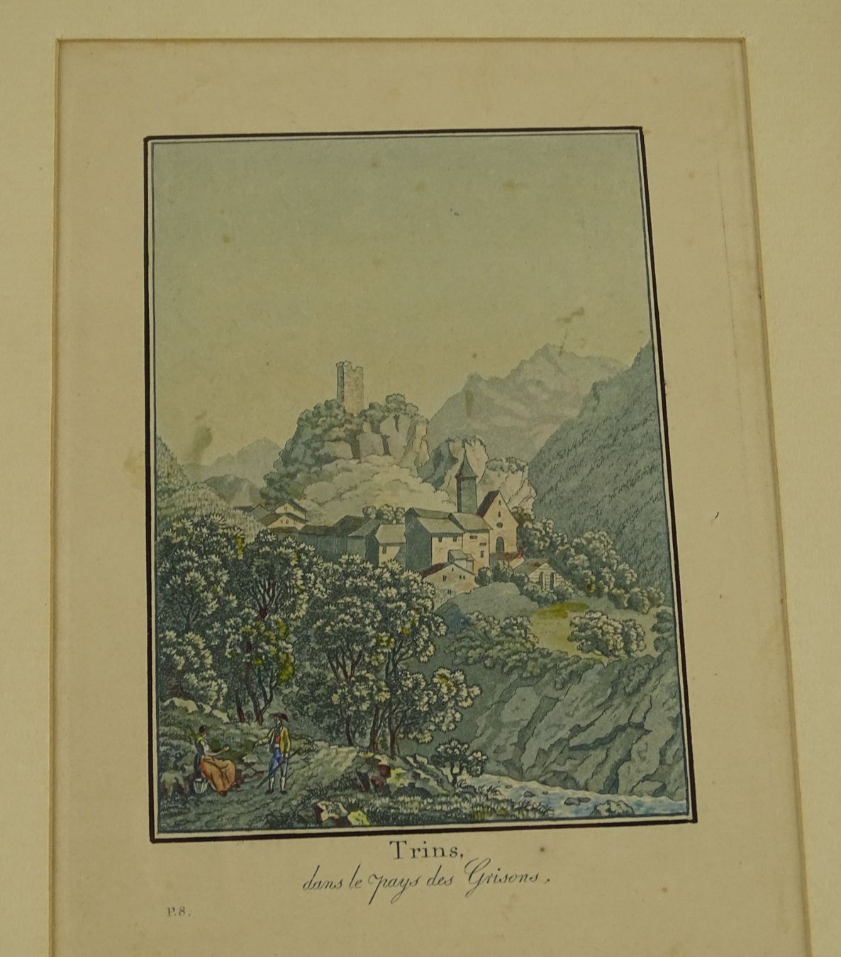 Incisioni: TRINS GRAUBÜNDEN, AQUATINTA UM 1830 – Usato da Grüningen venduto da Kartensammler 1