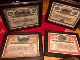 4 Gerahmte. Historische Wertpapier