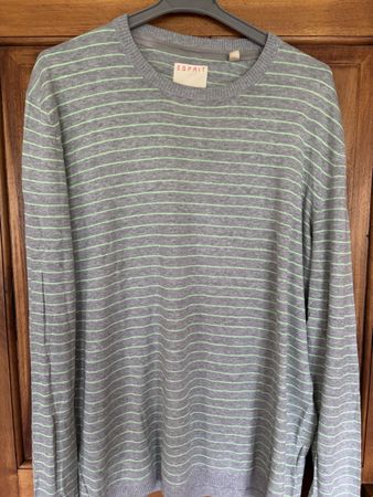 Esprit Herren-Pullover, gestreift, Grau/Grün, XXL