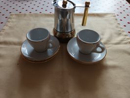 Mokkakanne Metall gestempelt ca. 15cm hoch,plus 2 Mocca