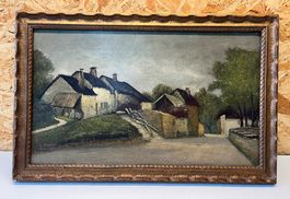 Altes Gemälde / Dorfszene signiert      (ID M530)