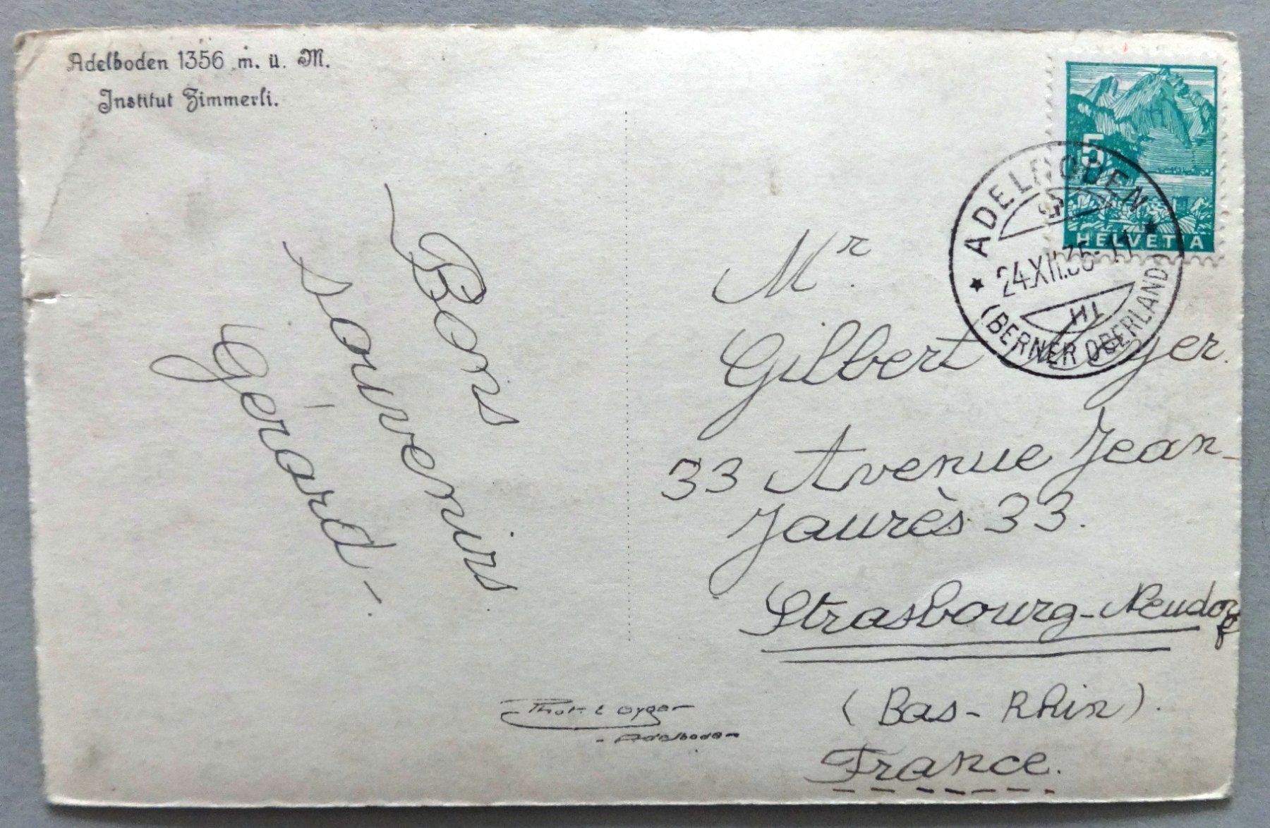 Cartoline postali: Adelboden, 1356 m ü.M., Institut Zimmerli – Difettoso da Fétigny venduto da Billy2miny 1
