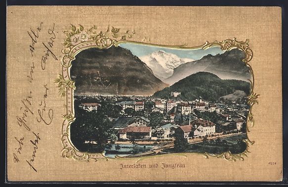 Cartoline postali: Interlaken, Ortsansicht mit der Jungfrau – Usato da Berlin venduto da bartko-reher