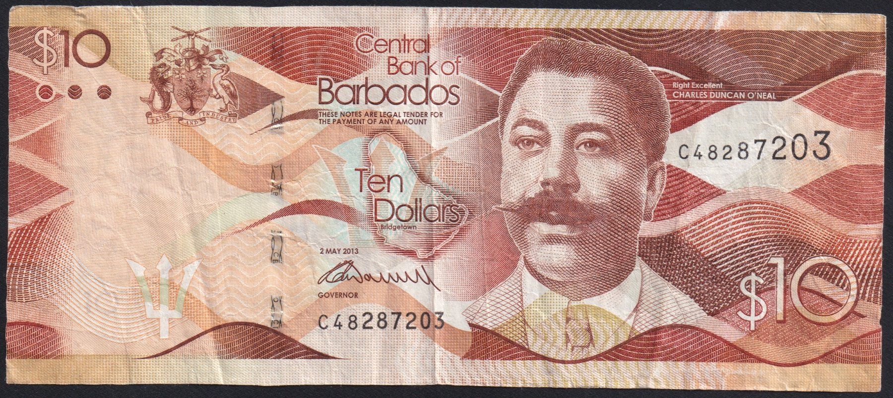 Banconote: Barbados 10 Dollars 2013 – Usato da Brugg AG venduto da banknoten_muesli