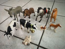 9 x Tier Figuren, BULLY Land usw.  Pferd, Esel, Kuh, Schwan,