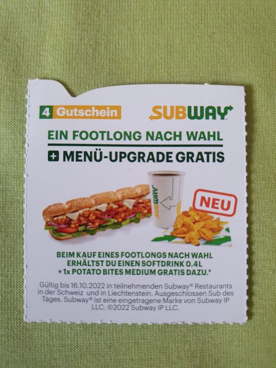 Subway Gutschein Kalender 