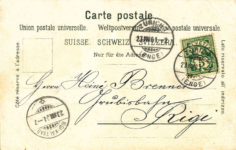 Cartoline postali: Zürich an der Limmat - Litho + 1901 – Usato da Emmenbrücke venduto da teestube 1