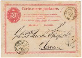 KREUZSTRASSE Fingerhut-Stempel a. Postkarte Nr. 1 nach AARAU
