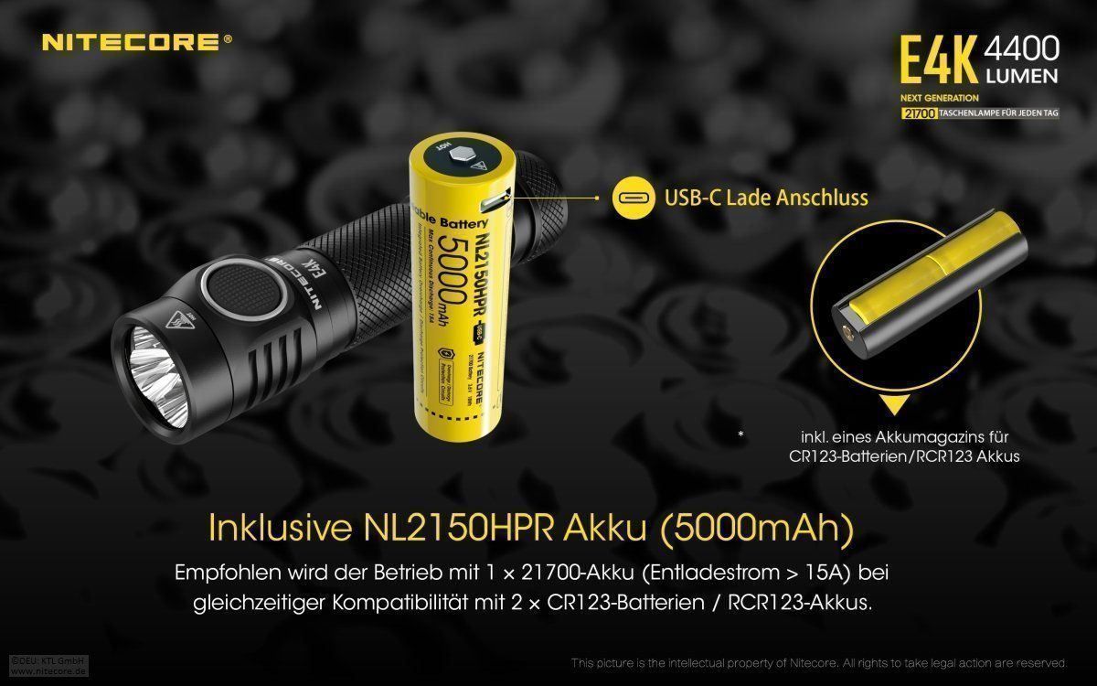 NiteCore Lampade: NiteCore E4K Taschenlampe-4400 Lumen – Nuovo e nell'imballaggio originale da Grüningen venduto da Prolumin 5