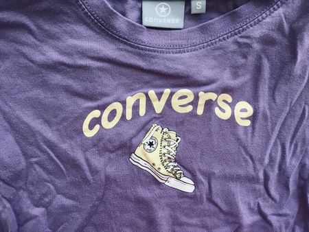 Vintage Converse Jersey Shirt lila m Sneaker Print gelb Gr S