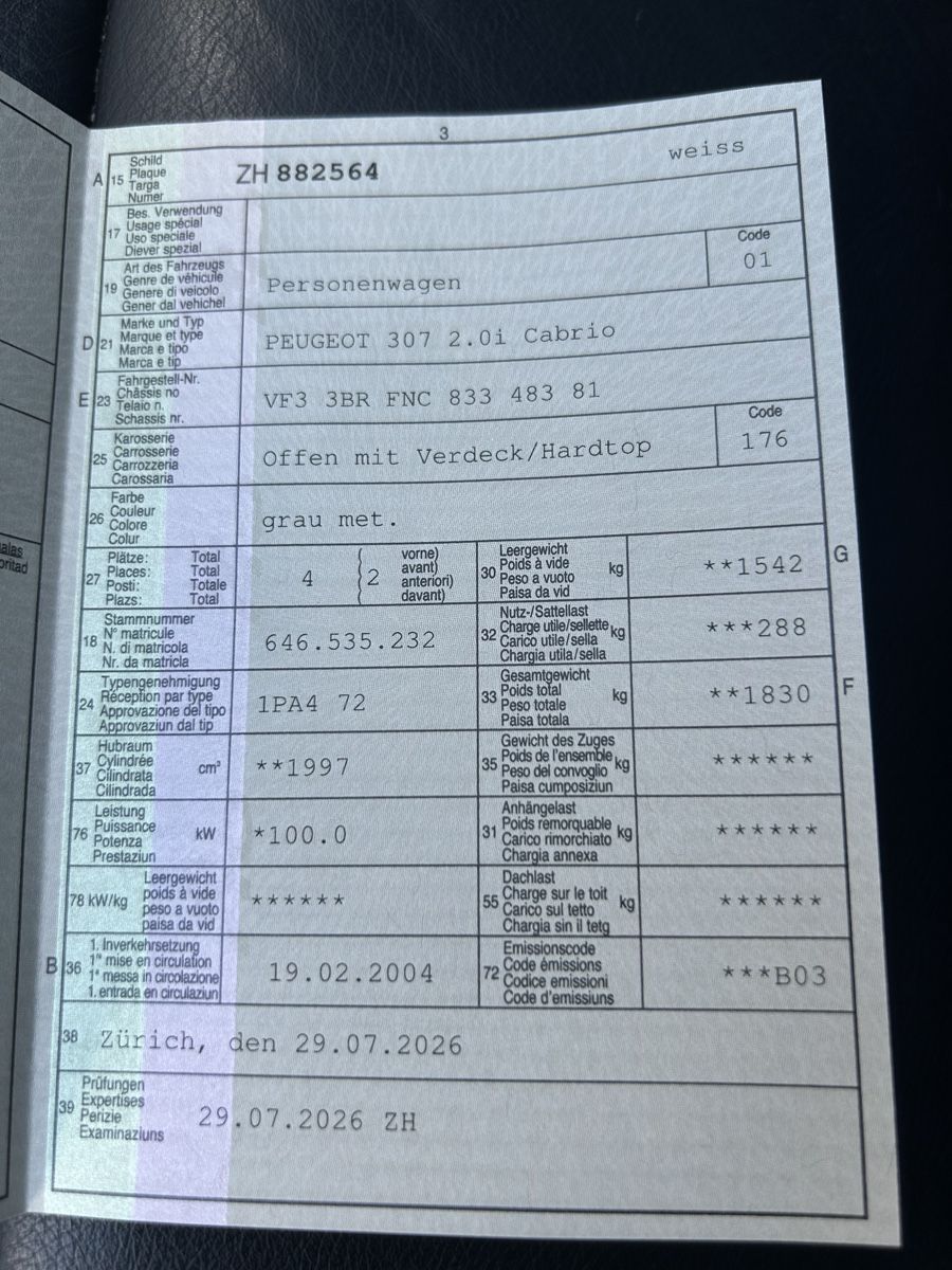Peugeot Automobili: Peugeot 307 cc mfk 29.07.2026 – Usato da Benglen venduto da Jeki1212 9