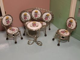 Puppenstuben-Möbel-Set, Vintage, Tisch & Stühle