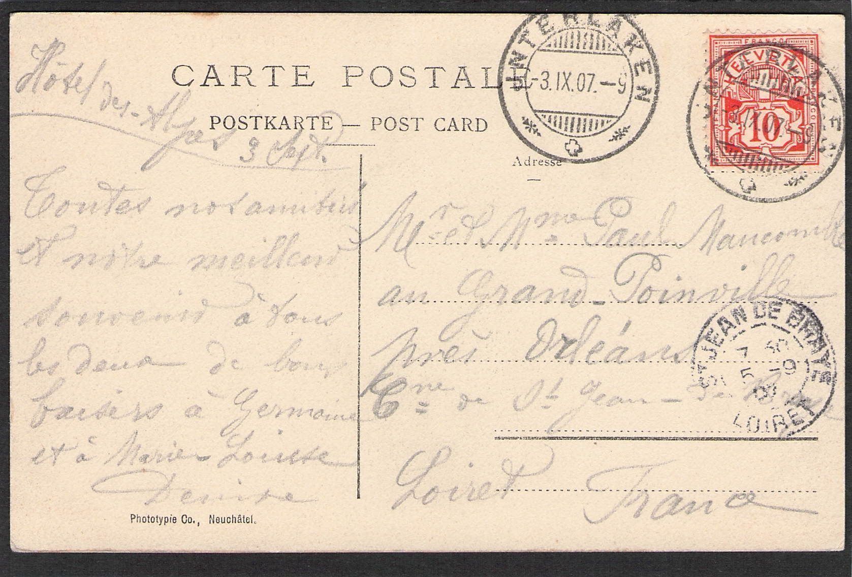 Cartoline postali: AK+ BE Interlaken mit Jungfrau , 1907 – Usato da Reichenburg venduto da Pipo-67 1