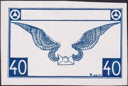 1929, F15.P2, seltene Plattenprobe Flugpost dun'blau +Attest