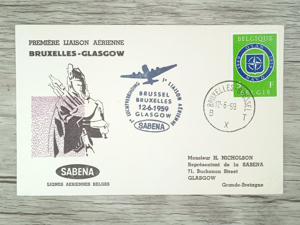 TR75 Enveloppe + Timbre Belgique 1959 Theme Aviation (Gebraucht) in für ...