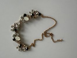 Elegante Halskette mit Strass-Steinen, goldfarben, rosa
