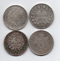 (432) Frankreich, 4 x 5 Francs 1873/70/45/49, ss-vz, Silber
