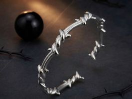 Bracelet ouvert style fil barbelé métal argenté neuf