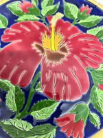 Vintage Wandteller Rot Hibiskus Hand Made