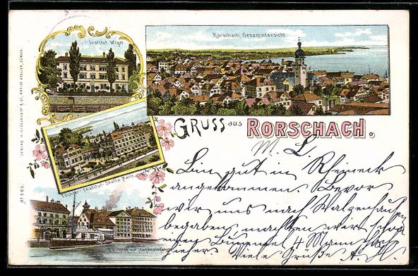 Cartoline postali: Litho Rorschach, Totalansicht, Institut  – Usato da Berlin venduto da bartko-reher