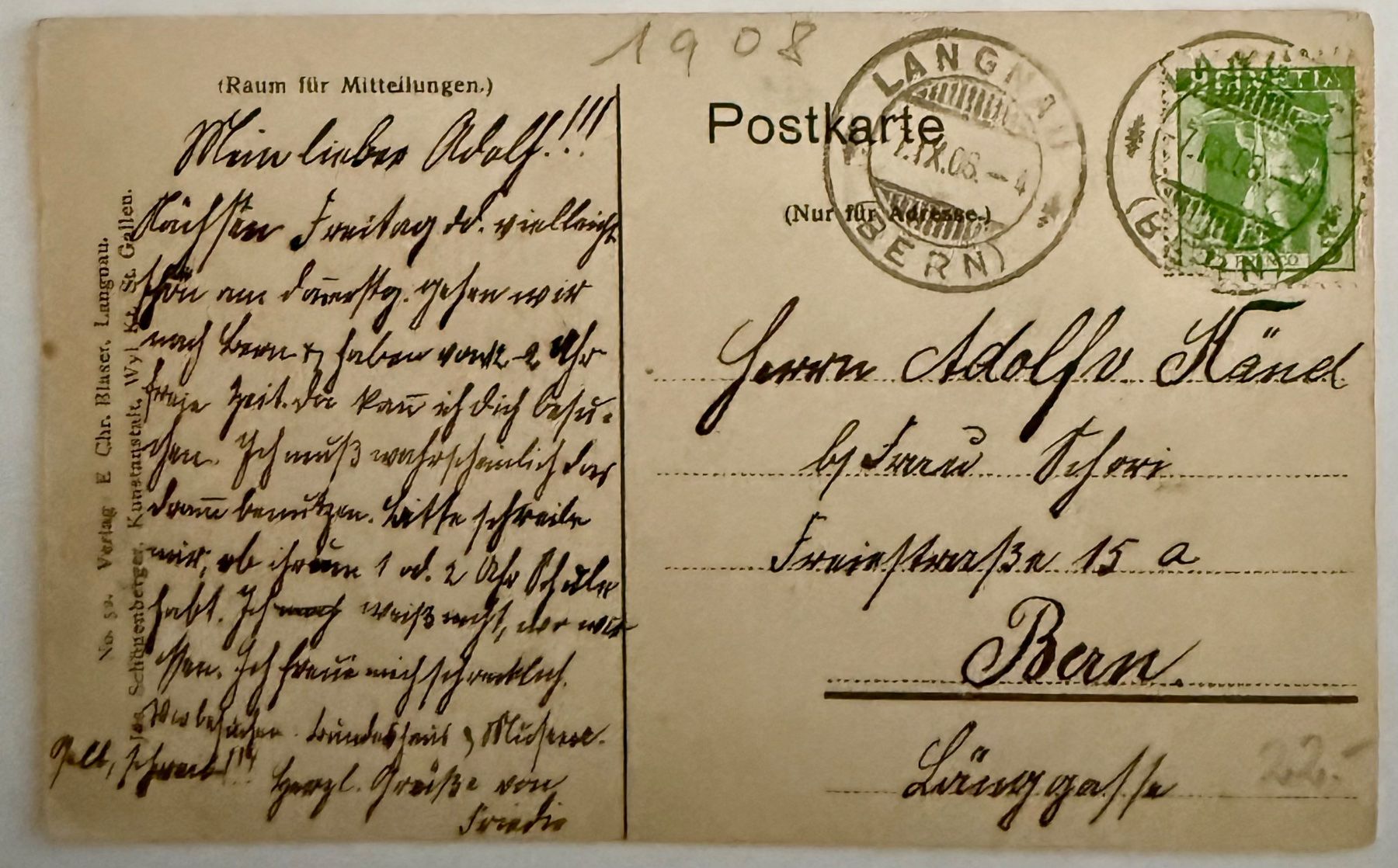 Cartoline postali: Langnau - Gruss aus Langnau 1908 – Usato da Lutry venduto da Ediego 1