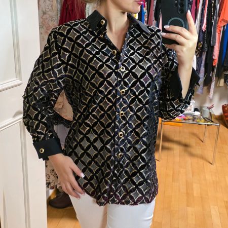 Vintage  Glitzerbluse schwarz gold Festtagsbluse Gr. L