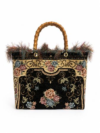 Cotton House Tasche Gobelin Holzgriff Boho Shopper
