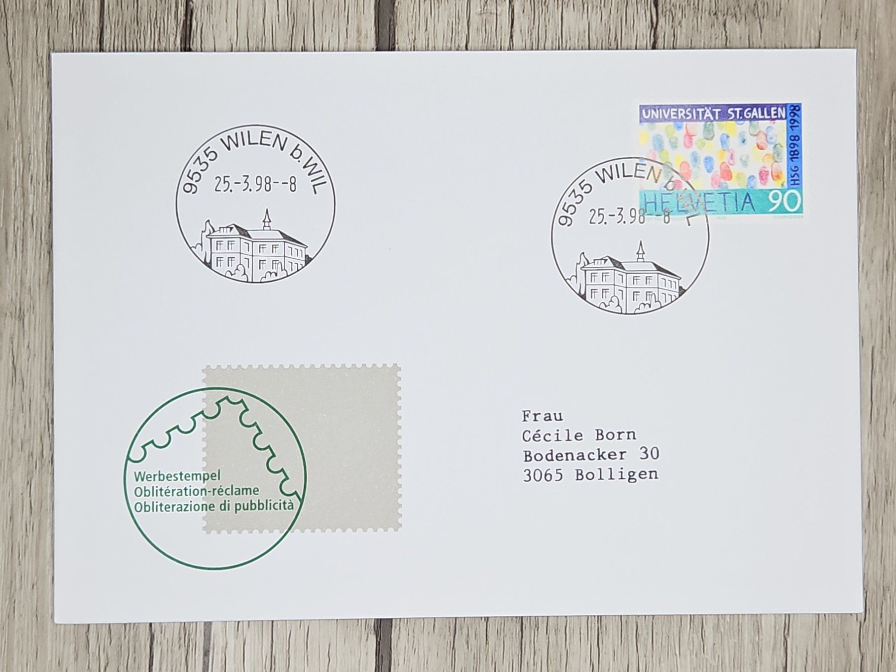 Alle Briefmarken: CL11 Enveloppe + Timbre Suisse 1998 – Gebraucht aus Cousset von Patrick_Collections