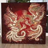 Tableau sur toile en soie  Phénix rouges  Grand format