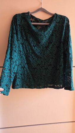 Spitzen Langarm Shirt Gr. L smaragd grün *letzte tage