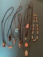 11 coole Halsketten Set Leder Steine Anhänger Boho Hippie