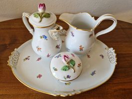 Stadt Meissen Porzellan Set Blumenbukett mit Goldrand antik